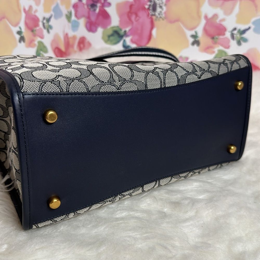 Coach Signature Jacquard Field Tote 30 Navy Blue Crossbody Bag - Picture 14 of 17